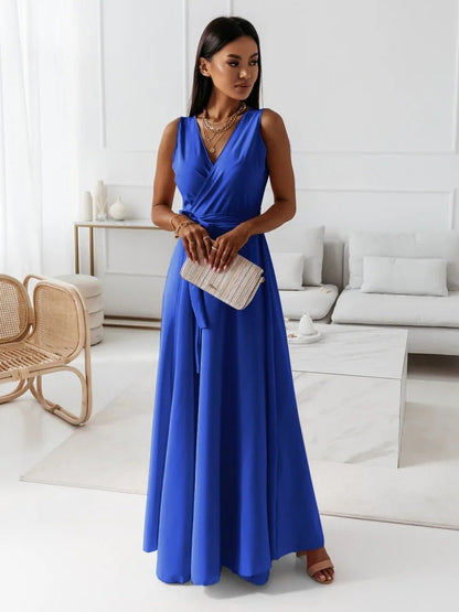 Belted V-Neck Sleeveless Maxi Dress — Summer Evening & Party Style - Undefyning Lynes
