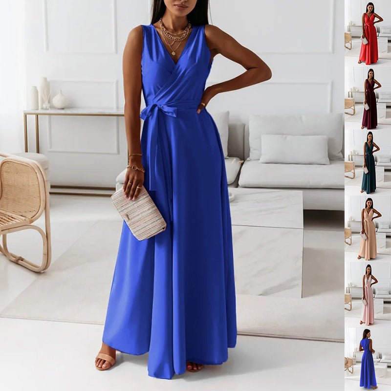 Belted V-Neck Sleeveless Maxi Dress — Summer Evening & Party Style - Undefyning Lynes