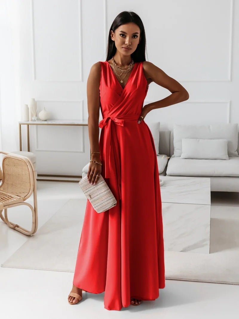 Belted V-Neck Sleeveless Maxi Dress — Summer Evening & Party Style - Undefyning Lynes