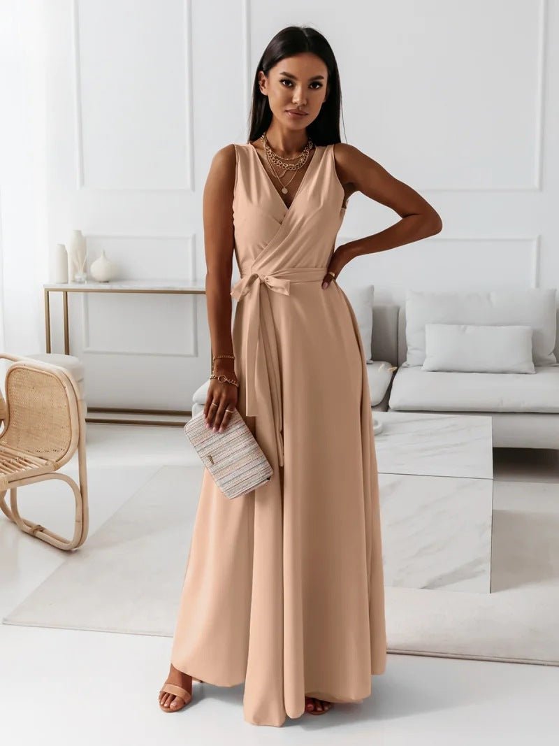 Belted V-Neck Sleeveless Maxi Dress — Summer Evening & Party Style - Undefyning Lynes