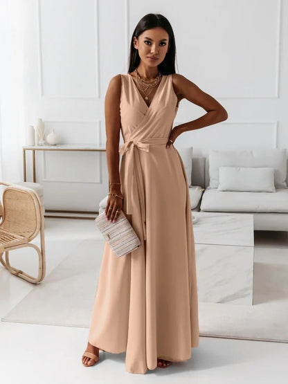 Belted V-Neck Sleeveless Maxi Dress — Summer Evening & Party Style - Undefyning Lynes