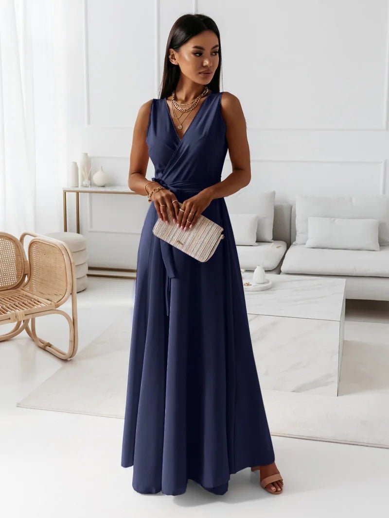 Belted V-Neck Sleeveless Maxi Dress — Summer Evening & Party Style - Undefyning Lynes