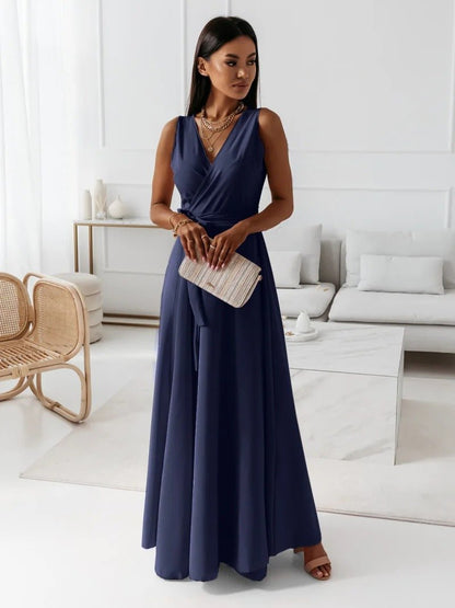 Belted V-Neck Sleeveless Maxi Dress — Summer Evening & Party Style - Undefyning Lynes