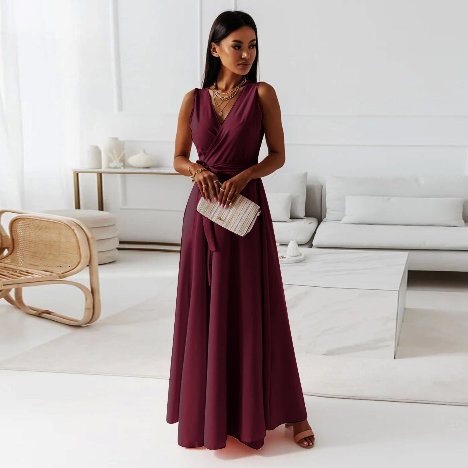 Belted V-Neck Sleeveless Maxi Dress — Summer Evening & Party Style - Undefyning Lynes