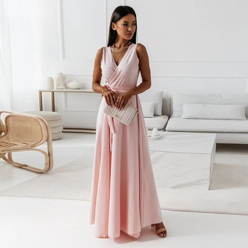 Belted V-Neck Sleeveless Maxi Dress — Summer Evening & Party Style - Undefyning Lynes