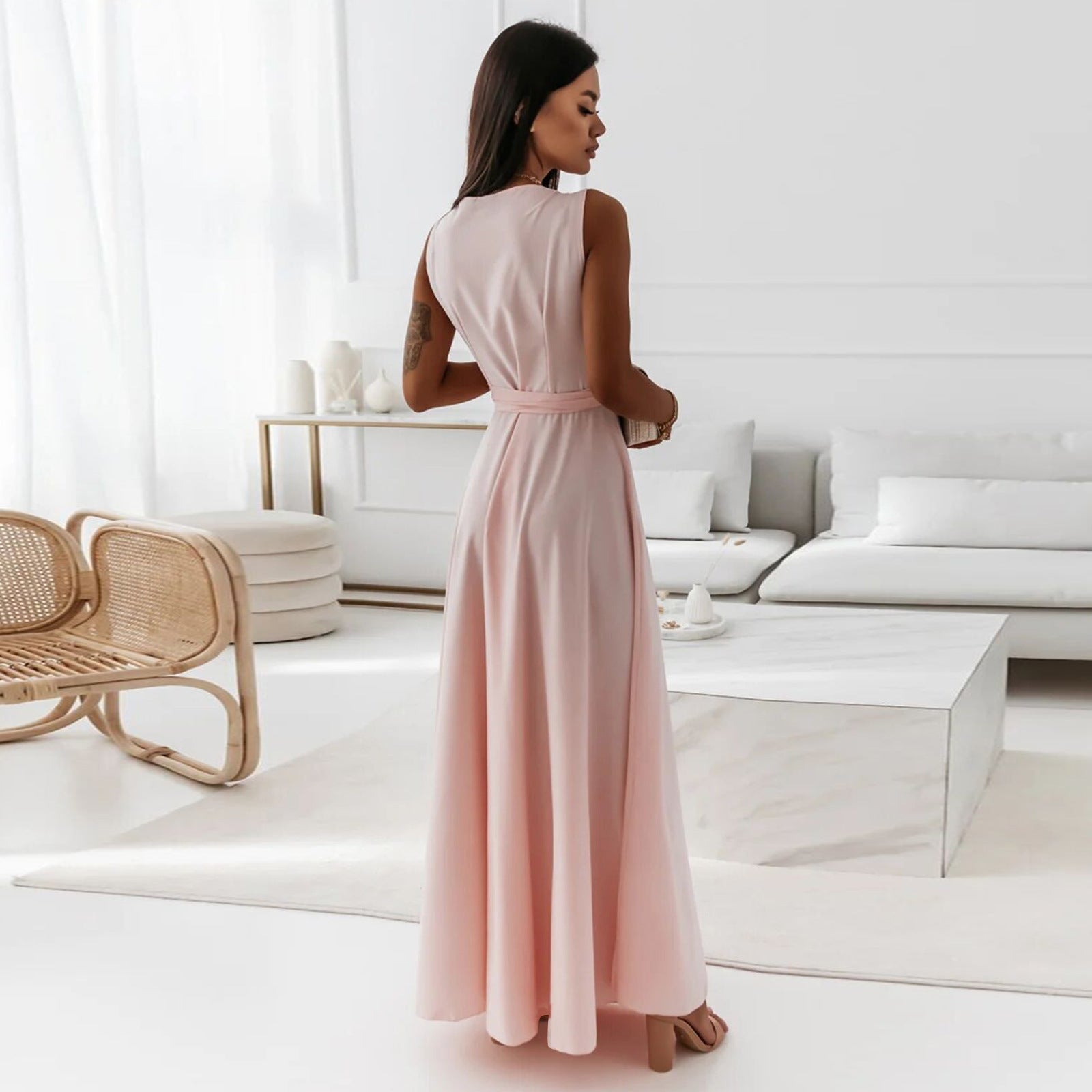 Belted V-Neck Sleeveless Maxi Dress — Summer Evening & Party Style - Undefyning Lynes