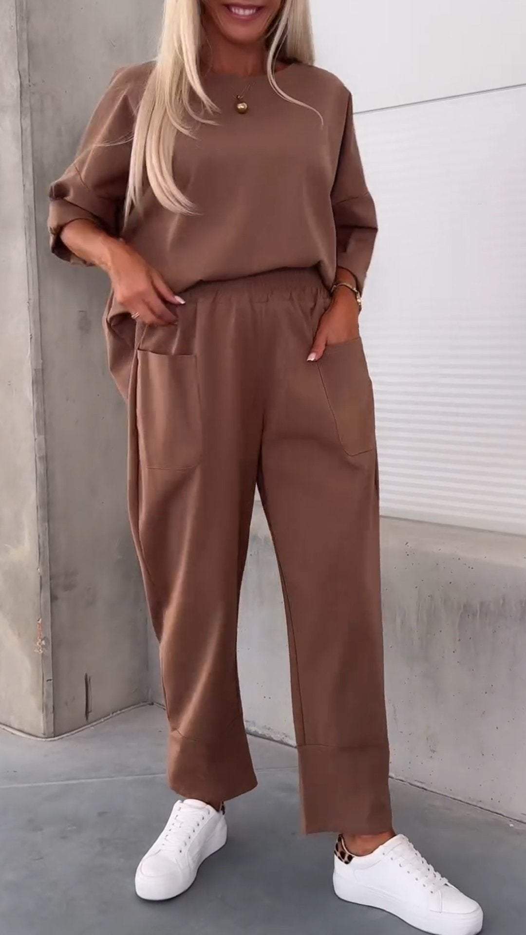Trouser set in dark brown against a plain background