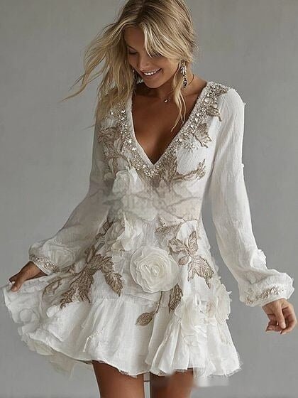 Boho Floral Embroidered Linen Mini Dress — Free Spirit, Undefyned - Undefyning Lynes