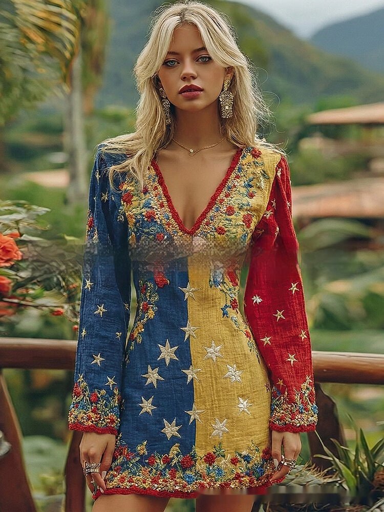 Boho Floral Embroidered Linen Mini Dress — Free Spirit, Undefyned - Undefyning Lynes