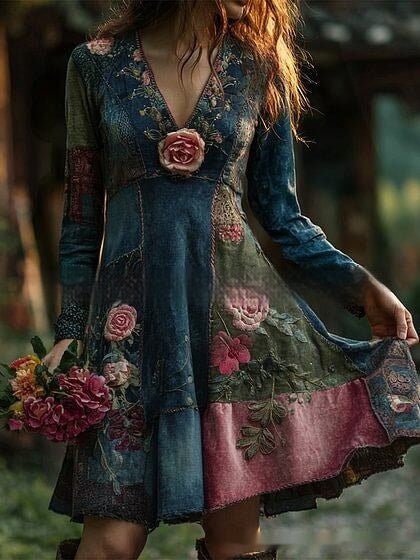 Boho Floral Embroidered Linen Mini Dress — Free Spirit, Undefyned - Undefyning Lynes