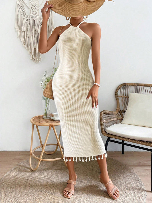Boho Tassel Halter Bodycon Dress — Resort Ready, Undefyned - Undefyning Lynes