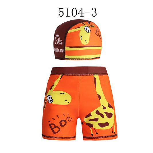 Boys' Animal Print Swim Trunks & Cap Set — Fun Kids' Swimwear - Undefyning Lynes