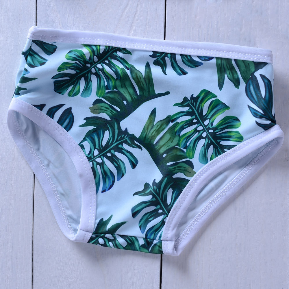 Girls Leaf Print Swimsuit — 2-Piece Kids Split Swimwear