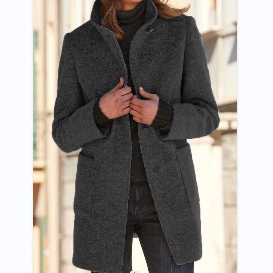 Women's Stand Collar Coat - fabric close-up
