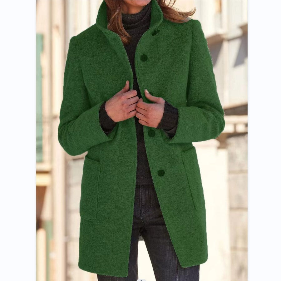 Women's Stand Collar Coat - button front detail