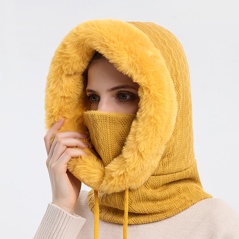 Plush Knit Scarf Hat - side view