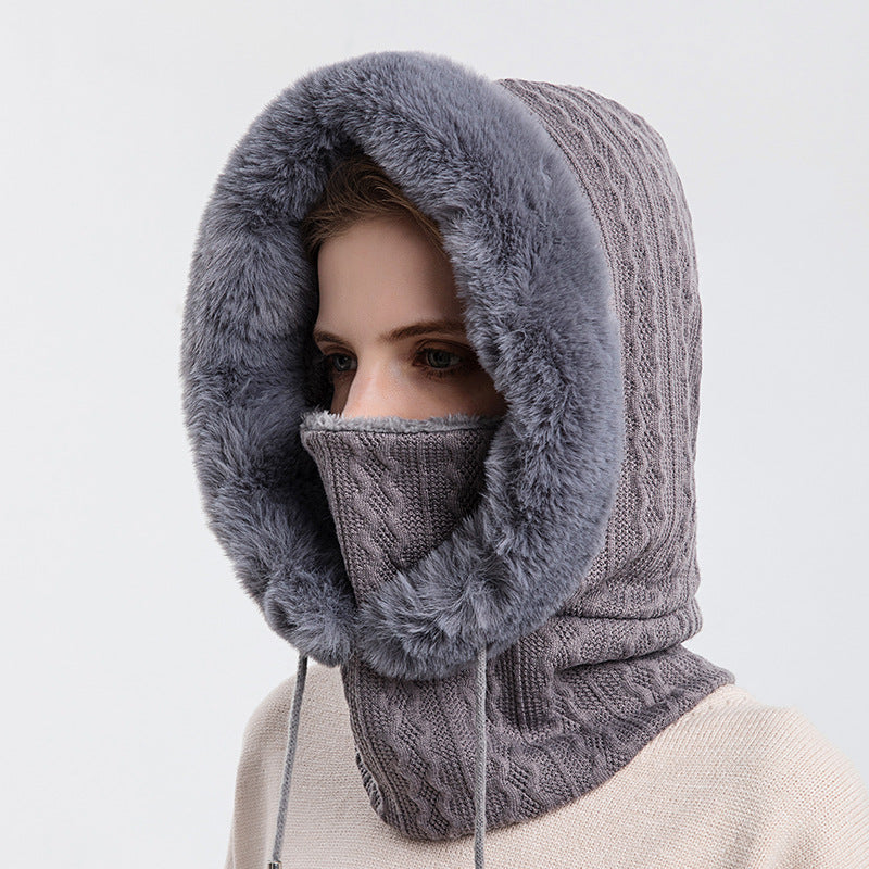 Plush Knit Scarf Hat in khaki