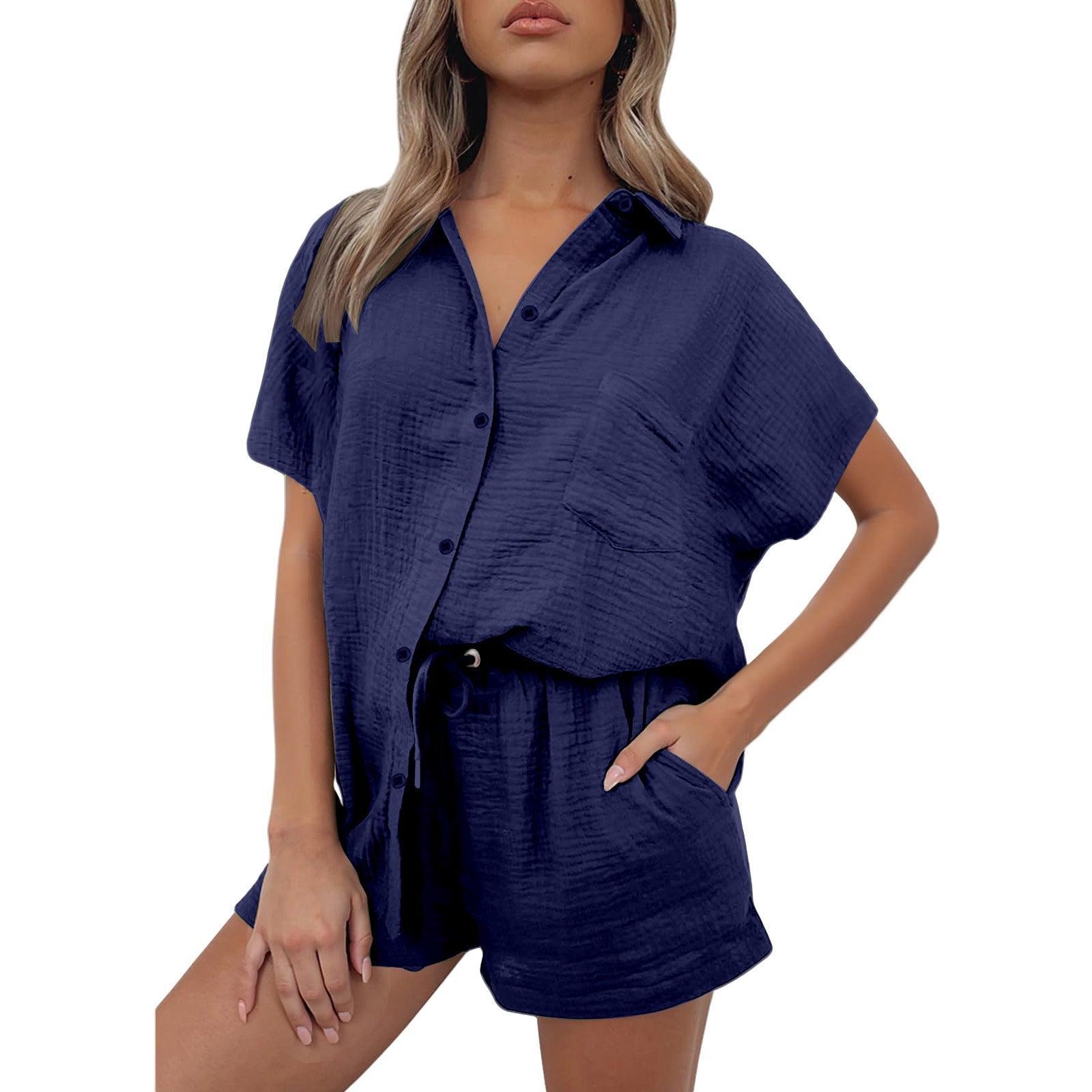 Casual Fashion Cotton And Linen Shirt And Shorts Set Womens Clothing - Undefyning Lynes