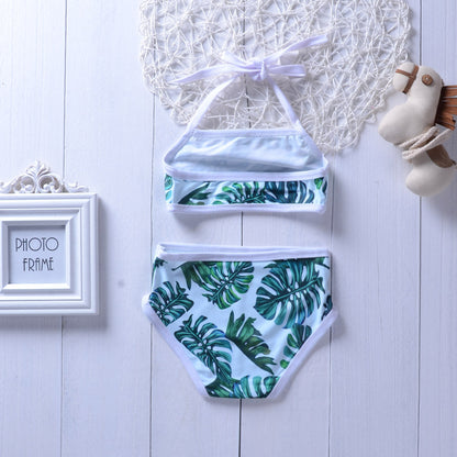 Girls Leaf Print Swimsuit — 2-Piece Kids Split Swimwear