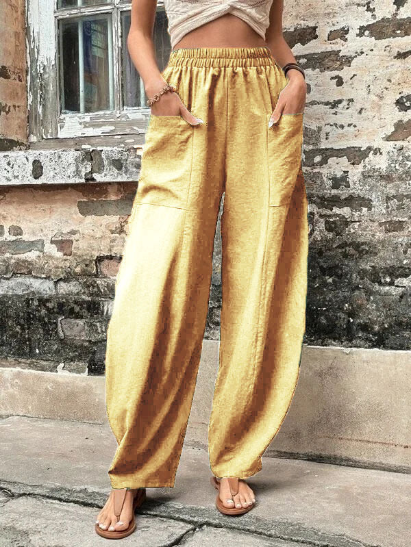 Undefyning Lynes cloud-soft high-waisted harem pants with relaxed fit and stretchy fabric, perfect for all-day comfort.