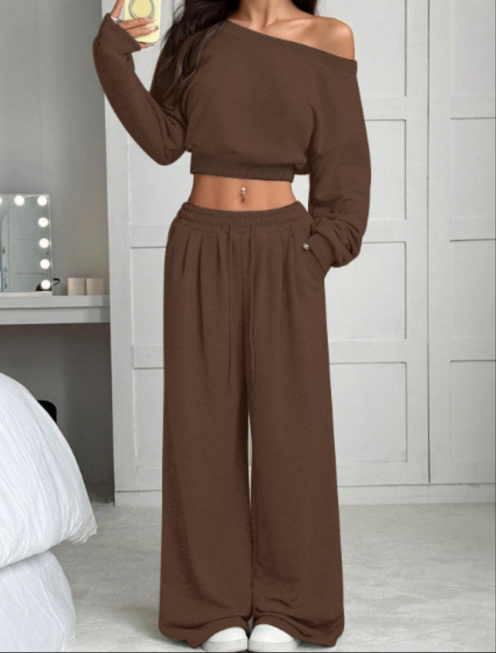 One-Shoulder Knit Two-Piece Set - pocket detail