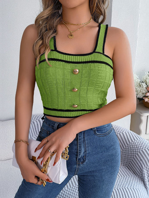 Coastal Chic Colorblock Cropped Knit Tank – Women's Button-Detail Summer Top - Undefyning Lynes
