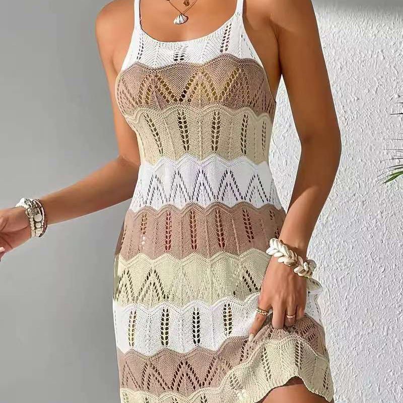Coastal Chic: Sleeveless Color-Block Knit Midi Dress - Undefyning Lynes