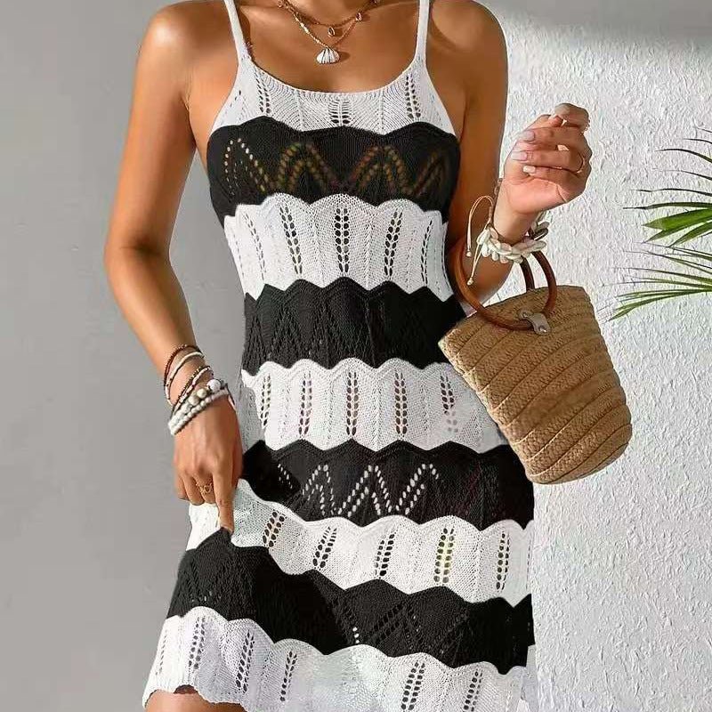 Coastal Chic: Sleeveless Color-Block Knit Midi Dress - Undefyning Lynes
