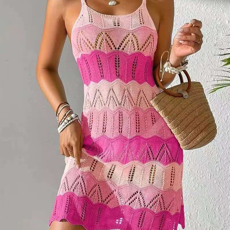 Coastal Chic: Sleeveless Color-Block Knit Midi Dress - Undefyning Lynes