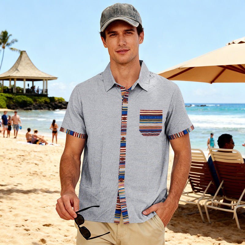 Coastal Contrast Short-Sleeve Shirt – Men's Relaxed Beach Casual - Undefyning Lynes