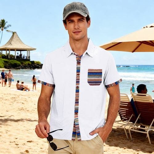 Coastal Contrast Short-Sleeve Shirt – Men's Relaxed Beach Casual - Undefyning Lynes