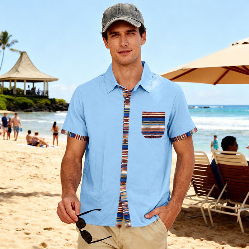 Coastal Contrast Short-Sleeve Shirt – Men's Relaxed Beach Casual - Undefyning Lynes