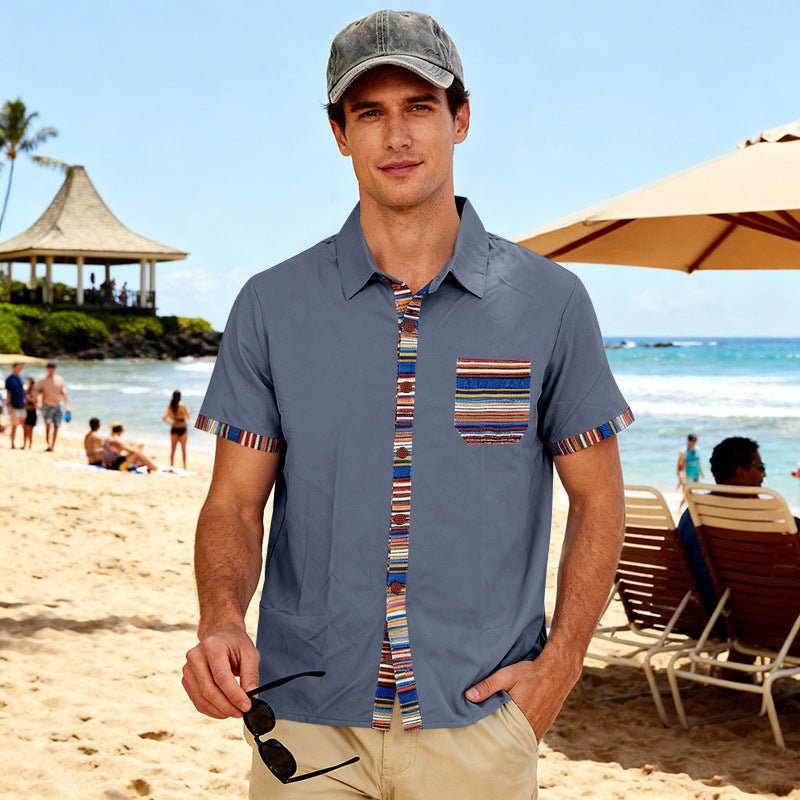 Coastal Contrast Short-Sleeve Shirt – Men's Relaxed Beach Casual - Undefyning Lynes