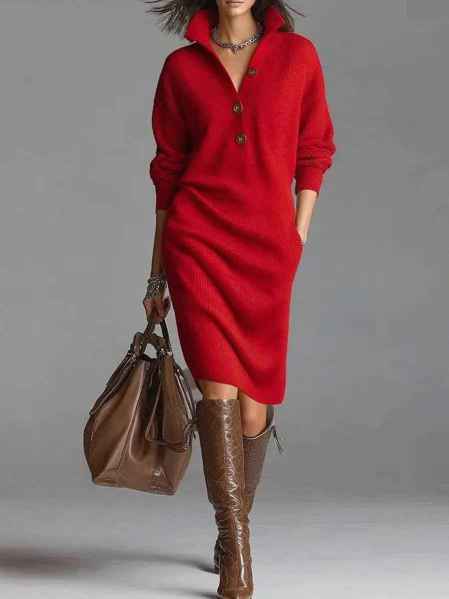 Cozy V-Neck Sweater Dress: Effortless Style Meets All-Day Comfort - Undefyning Lynes