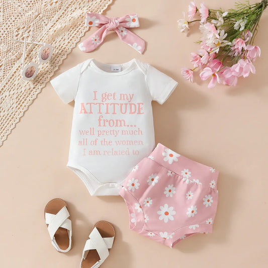 Undefyning Lynes Daisy Days 3-piece baby romper set featuring soft, colorful fabric with playful Daisy patterns for infants.