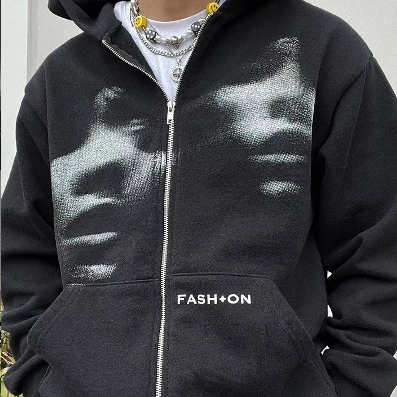 Undefyning Lynes Unisex Zip Hoodie, Black and White - back view
