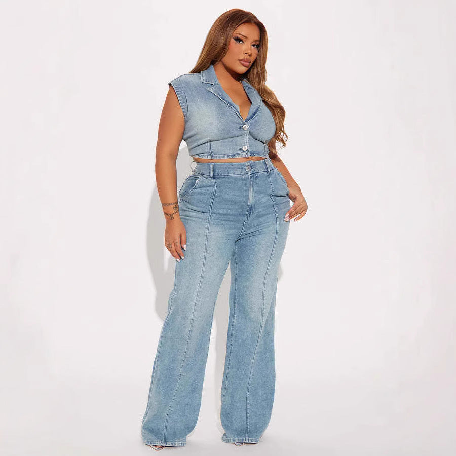 Harbor Straight-Leg Jeans - stone-washed denim detail