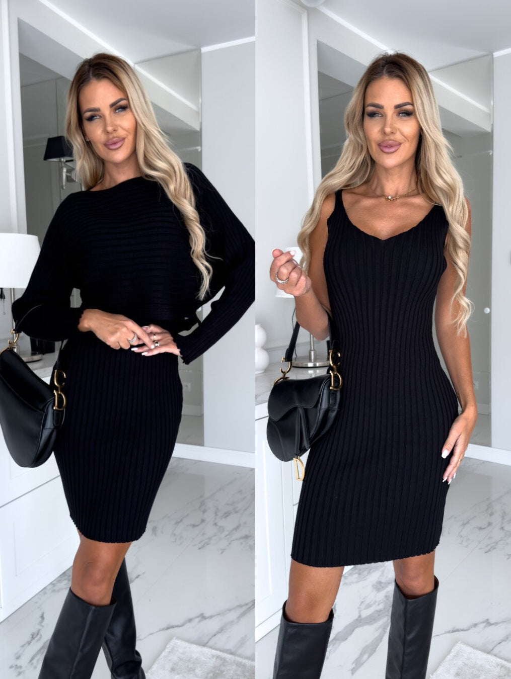 Women's ribbed knit dress and sweater set — Undefyning Lynes (view 9)