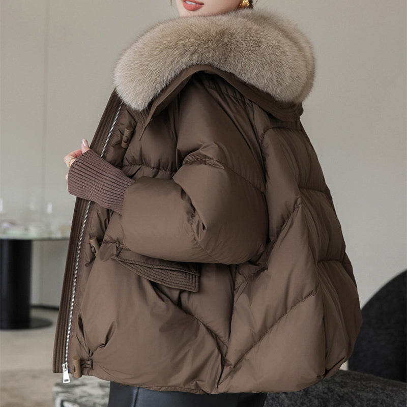 Frostbloom Fur-Collar Coat in black