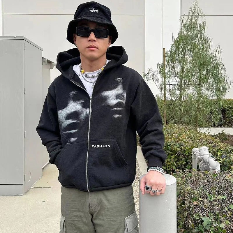 Undefyning Lynes Unisex Zip Hoodie, Black and White - front view