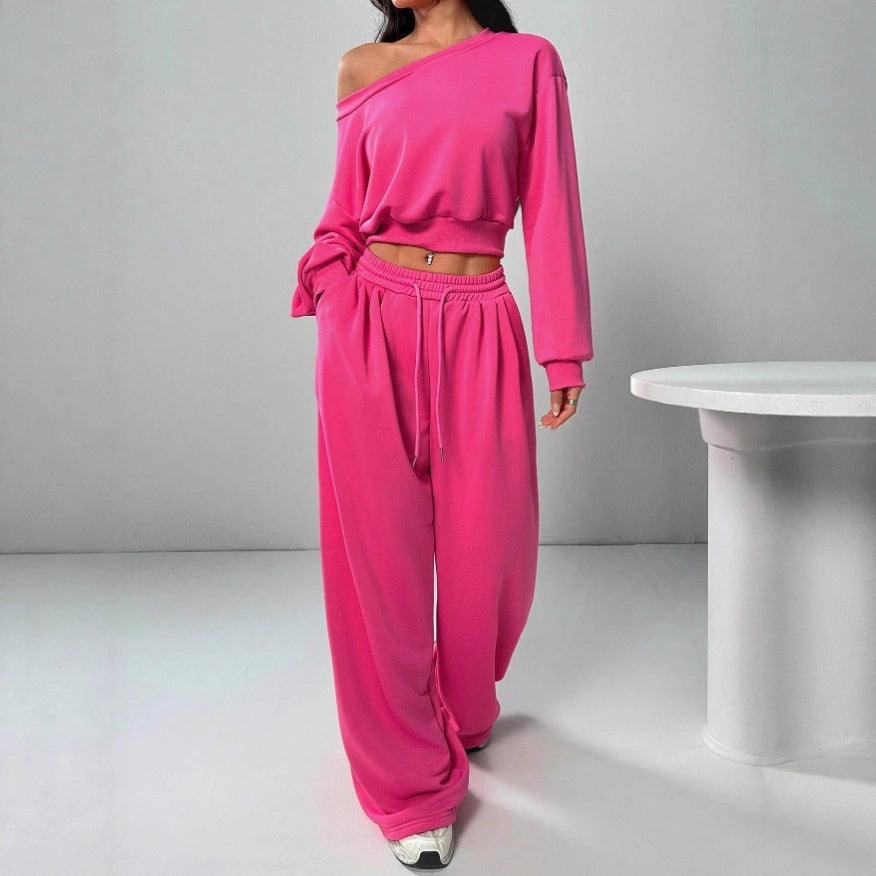 One-Shoulder Knit Two-Piece Set - back view