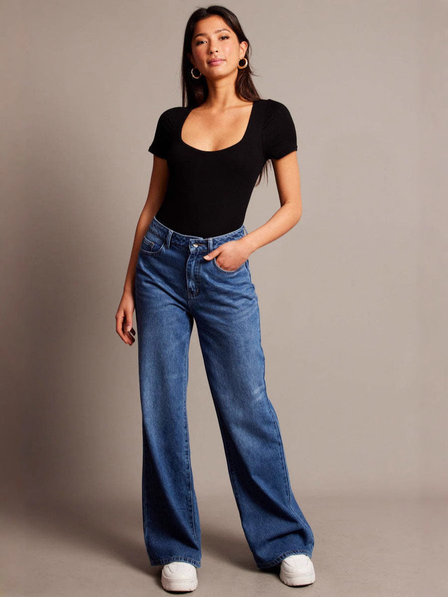 Retro Wash Wide-Leg Jeans - worn on model