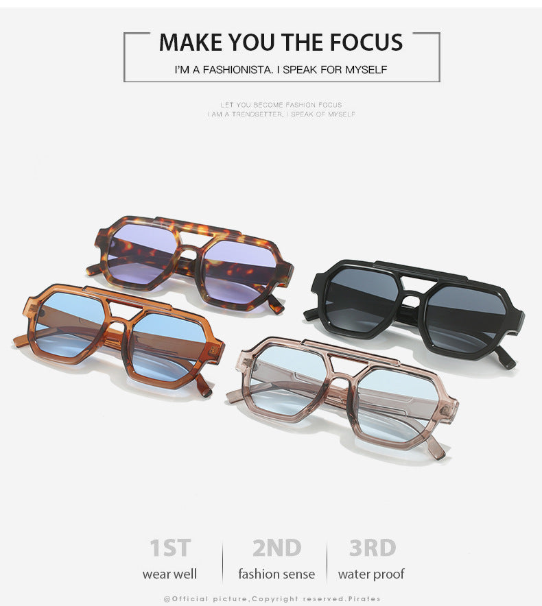 Double-Beam Pilot Sunglasses in black frame black lens