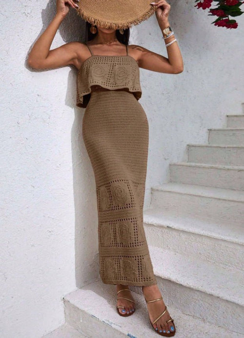 Effortless Elegance: Caramel Patchwork Two-Piece Summer Set - Undefyning Lynes