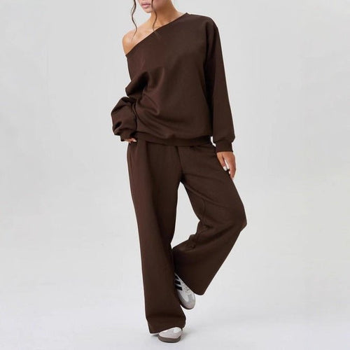 Effortless Off-Shoulder Two-Piece Lounge Set – Women's Matching Casual Outfit - Undefyning Lynes