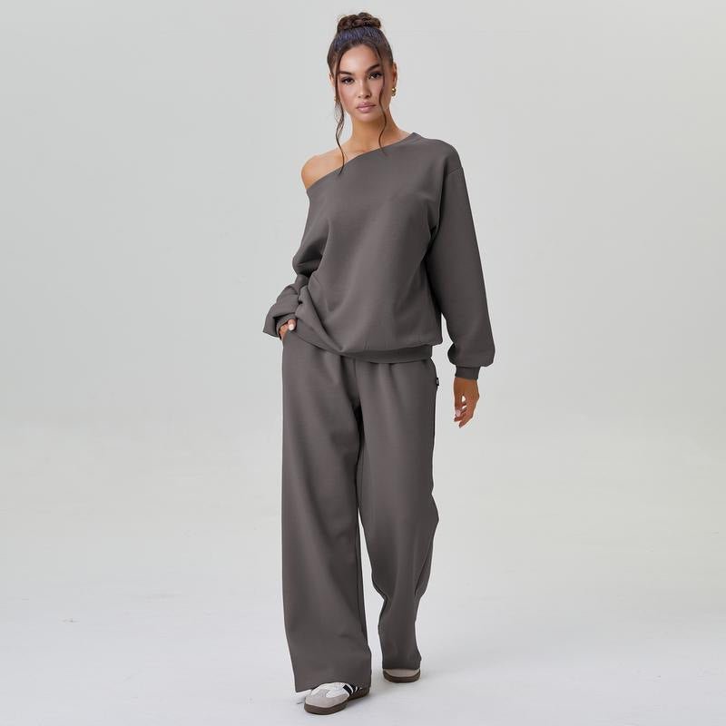 Effortless Off-Shoulder Two-Piece Lounge Set – Women's Matching Casual Outfit - Undefyning Lynes
