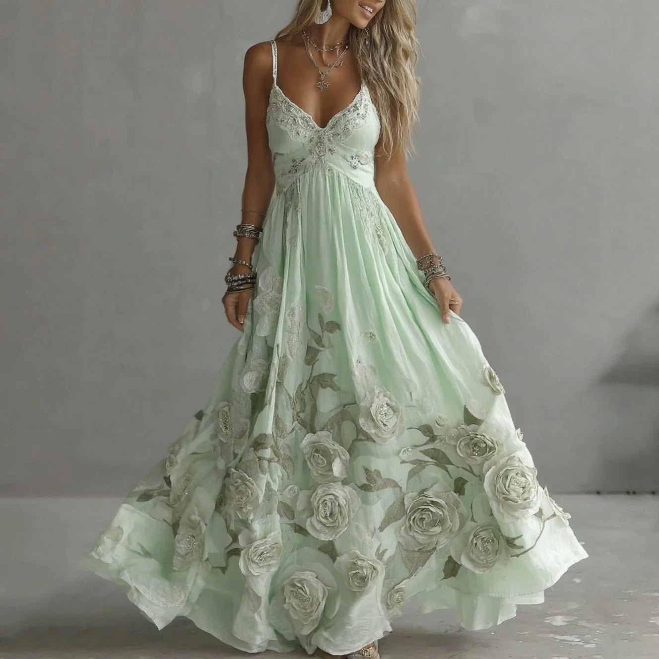 Elegant 3D Print Floor-Length Maxi Dress – Women's Sleeveless A-Line (XS–8XL) - Undefyning Lynes