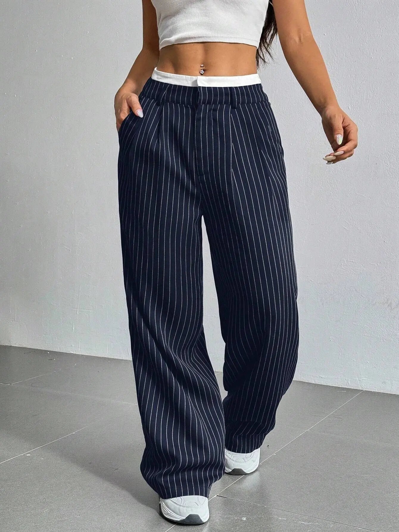Elevate Your Silhouette: Sophisticated High-Waist Striped Trousers - Undefyning Lynes