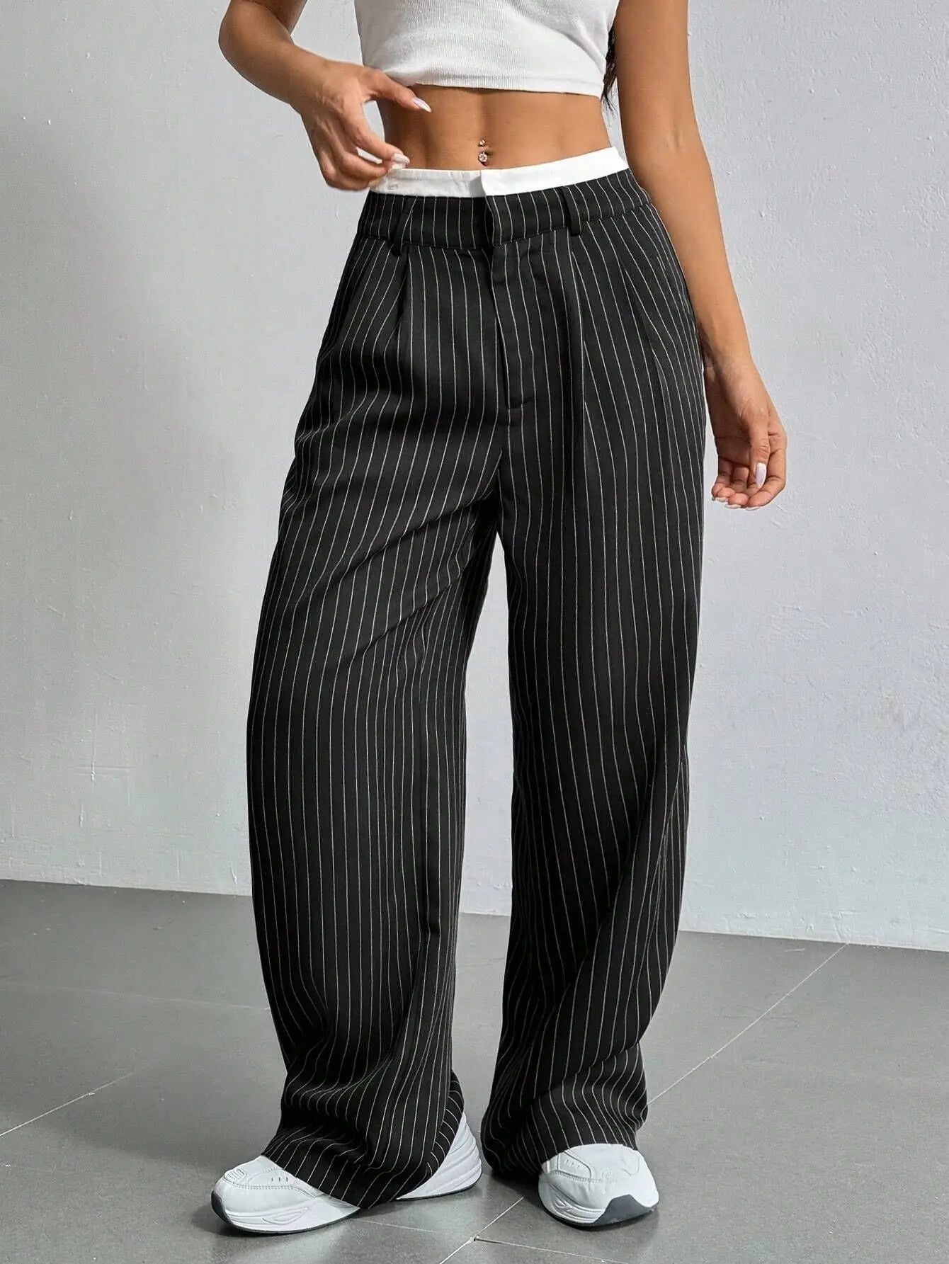 Elevate Your Silhouette: Sophisticated High-Waist Striped Trousers - Undefyning Lynes