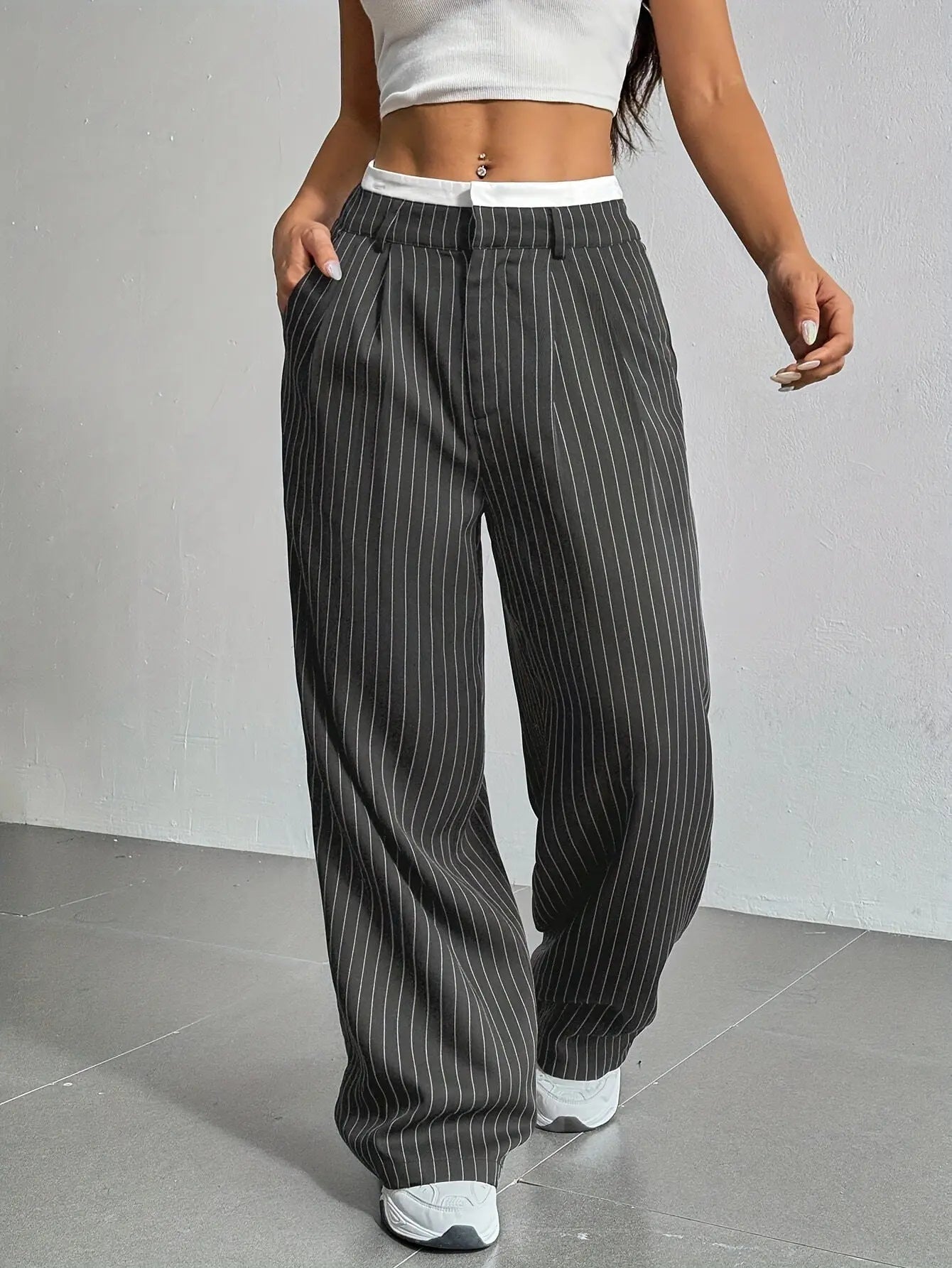 Elevate Your Silhouette: Sophisticated High-Waist Striped Trousers - Undefyning Lynes